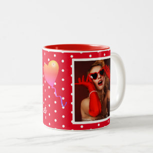 50 en Fabulous Photo and 50th Birthday Red WH Dot Tweekleurige Koffiemok