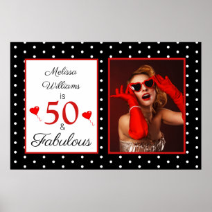 50 en Fabulous Photo Red 50th Birthday BLK WH LG Poster