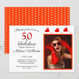 50 en Fabulous Photo Red 50th Birthday Oranje WH Kaart