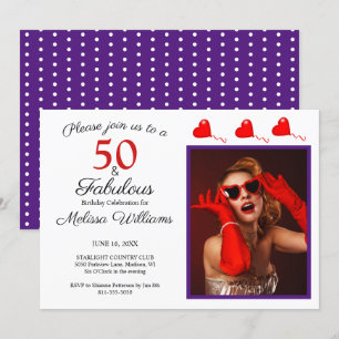 50 en Fabulous Photo Red 50th Birthday Paars WH Kaart