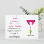50 en Fabulous Pink 50th Birthday Invitation Kaart (Staand voorkant)