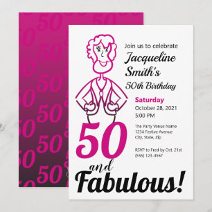 50 en Fabulous Pink and Black Funny Lady Kaart