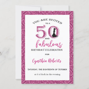 50 en Fabulous Pink Birthday Invitation Kaart