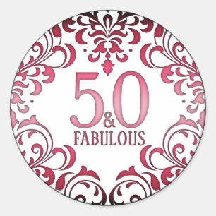 50 en Fabulous Pink Black 50th Birthday Ronde Sticker