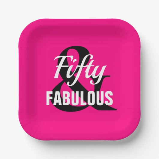 50 en Fabulous Pink Black Party Paper Bord (Voorkant)