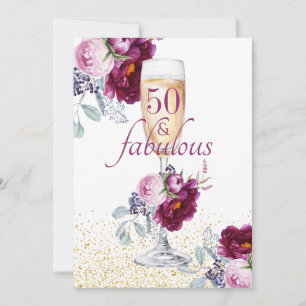 50 en Fabulous Pink Burgundy Floral Kaart