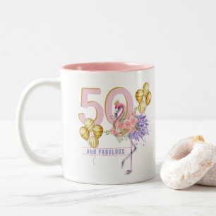 50 en Fabulous Pink Floral Flamingo Mok
