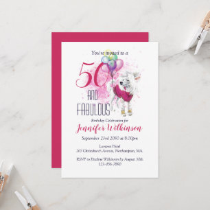 50 en Fabulous Pink Fluffy Dog Kaart
