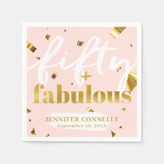 50 en Fabulous Pink Glam 50th Birthday Napkins Servet (Voorkant)