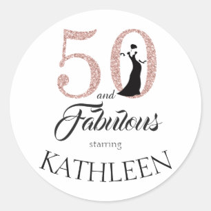 50 en Fabulous Pink Glitter Custom Name Ronde Sticker