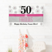 50. en Fabulous Pink Grey Birthday Party Spandoek (Insitu)