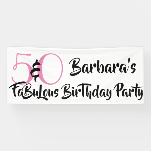 50 en Fabulous Pink Personalized Birthday Party Spandoek (Horizontaal)