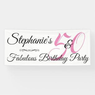 50 en Fabulous Pink Personalized Birthday Party Spandoek