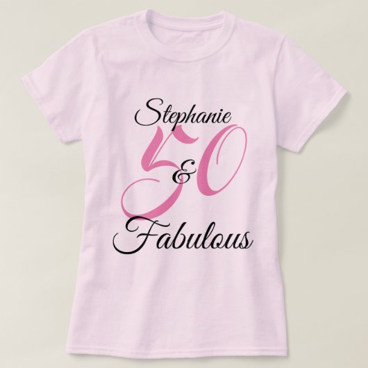 50 en Fabulous Pink Personalized Birthday Party T-shirt (Design voorkant)