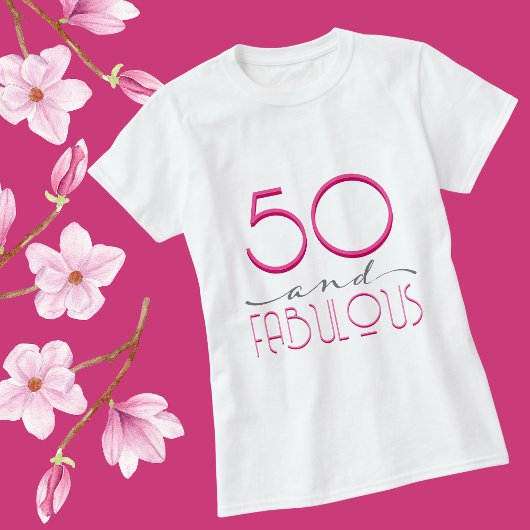 50 en Fabulous Pink Retro  Typografie T-shirt