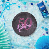 50 en Fabulous | Plum Paarse en roze grunge Papieren Bordje (Feest)