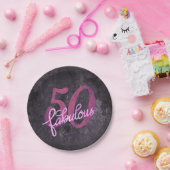 50 en Fabulous | Plum Paarse en roze grunge Papieren Bordje (Feest)