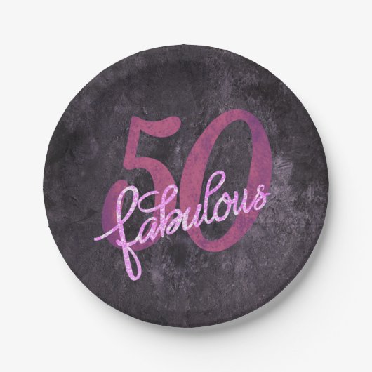 50 en Fabulous | Plum Paarse en roze grunge Papieren Bordje (Voorkant)