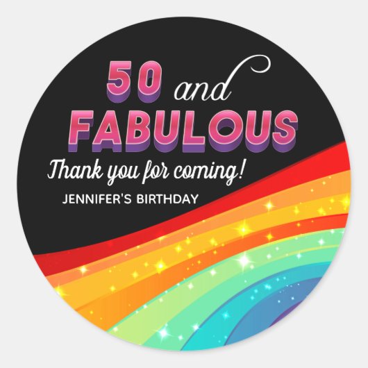 50 en Fabulous Rainbow 50th Birthday Party Ronde Sticker (Voorkant)