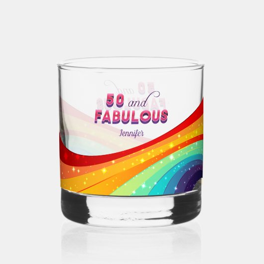50 en Fabulous Rainbow Custom 50th Verjaardag Whisky Glas (Voorkant)