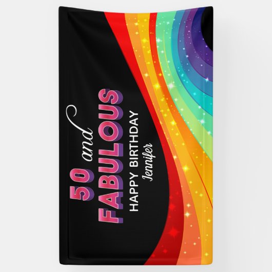 50 en Fabulous Rainbow Sparkle 50ste verjaardag Spandoek (Verticaal)