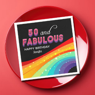 50- en Fabulous Rainbow Sparkle 50th Birthday Part Servet