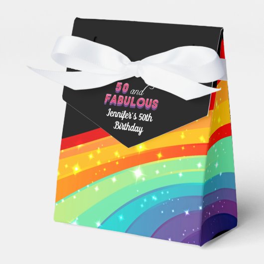50. en Fabulous Rainbow Sparkle Birthday Party Bedankdoosjes (Voorkant Zijde)