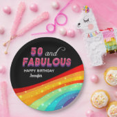 50. en Fabulous Rainbow Sparkle Birthday Party Papieren Bordje (Feest)