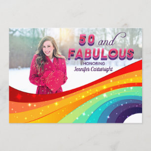 50 en Fabulous Rainbow Sparkle Foto Verjaardag Kaart