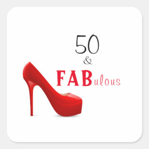 50 en Fabulous Red and Black 50th Birthday Vierkante Sticker
