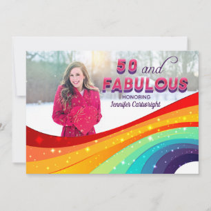50 en Fabulous Regenboog Glitter Foto Verjaardag Kaart