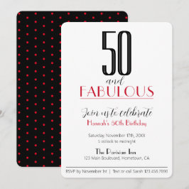 50 en Fabulous Retro Birthday Red en Black Invit Kaart