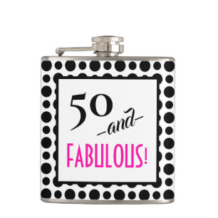 50 en FABULOUS! Retro Polka Dot Birthday Reis Heupfles