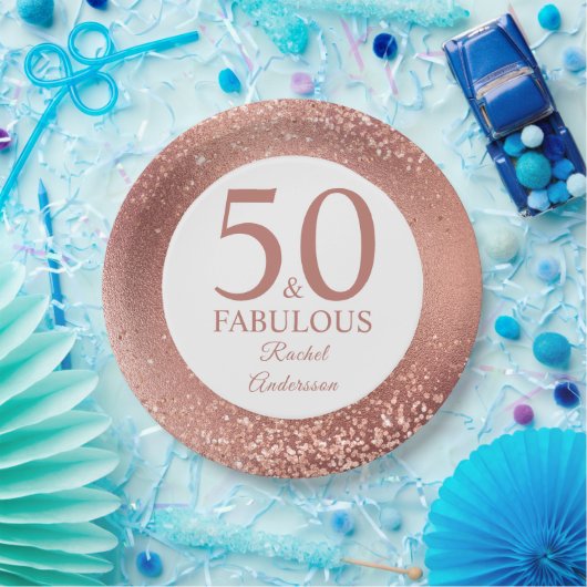 50 en Fabulous Roos Gold 50e verjaardag Papieren Bordje (Feest)
