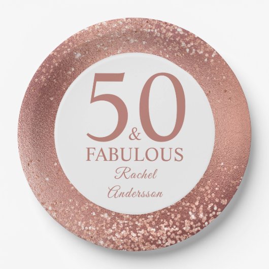 50 en Fabulous Roos Gold 50e verjaardag Papieren Bordje (Voorkant)