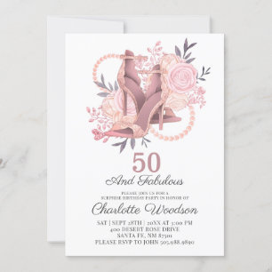 50 en Fabulous Roos Gold Dancing Shoes Invitation Kaart