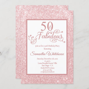 50. en Fabulous Roos Gold Glitter Birthday Party Kaart