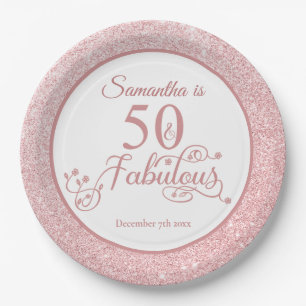 50. en Fabulous Roos Gold Glitter Birthday Party Papieren Bordje