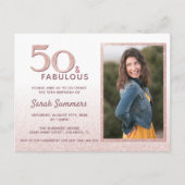 50 en Fabulous Roos Gold Glitter Elegant Birthday Uitnodiging Briefkaart (Voorkant)