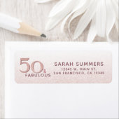 50 en Fabulous Roos Gold Glitter Typografie Etiket (Insitu)