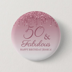 50 en Fabulous Roos Gold Pink Dripping Glitter Ronde Button 5,7 Cm