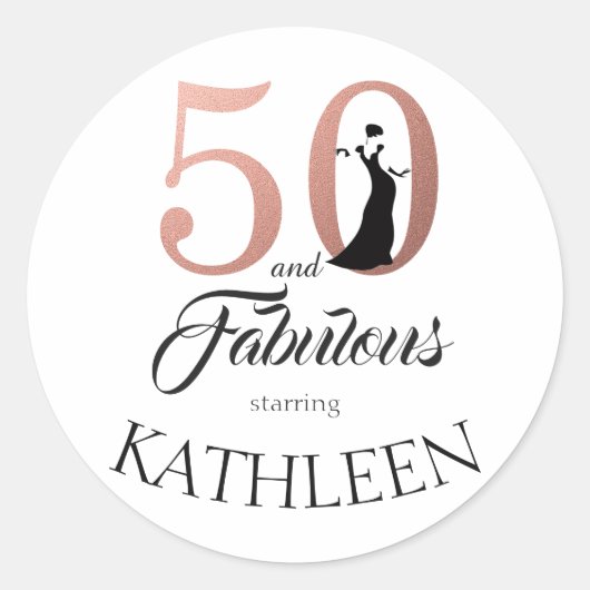 50 en Fabulous Roos Goud Aangepaste Naam Ronde Sticker (Voorkant)
