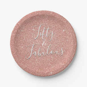 50 en Fabulous Roos Goud Blush Roze Glitter Papieren Bordje