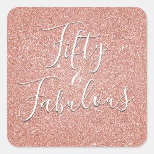 50 en Fabulous Roos Goud Blush Roze Glitter Vierkante Sticker