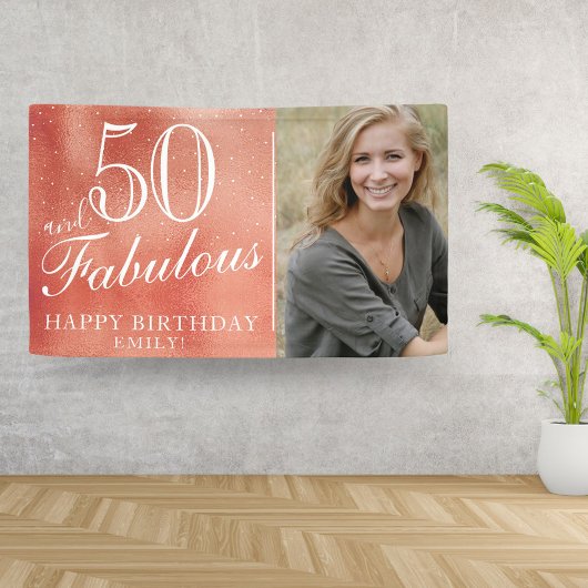 50 en Fabulous Roos Goud Metallic Foto Spandoek