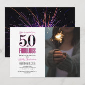 50 en Fabulous Roze 50ste verjaardagsfeest Foto Kaart (Voorkant / Achterkant)
