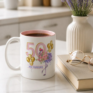 50 en Fabulous Roze Bloem Flamingo Mok