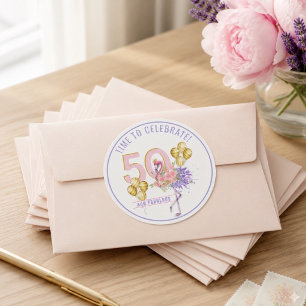 50 en Fabulous Roze Bloem Flamingo Ronde Sticker