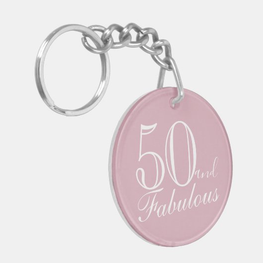 50 en Fabulous Roze Elegant Script 50e Verjaardag Sleutelhanger (Voorkant Links)