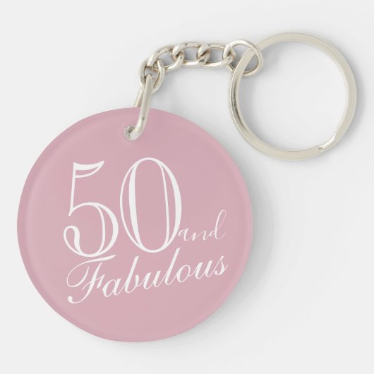 50 en Fabulous Roze Elegant Script 50e Verjaardag Sleutelhanger (Achterkant)